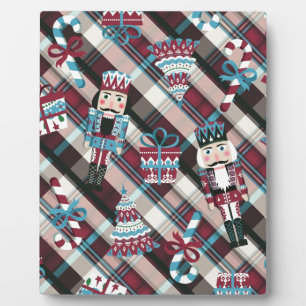 Christmas Nutcracker Plaid Blue Burgundy Plaque