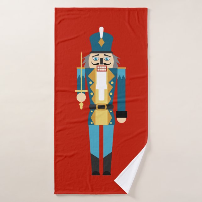 Christmas Nutcracker Red Background Bath Towel Set (Bath Towel)