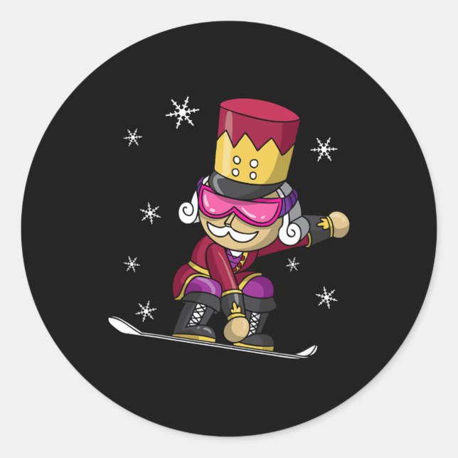 Christmas Nutcracker Snowboard Snowboarding Snowbo Classic Round Sticker (Front)