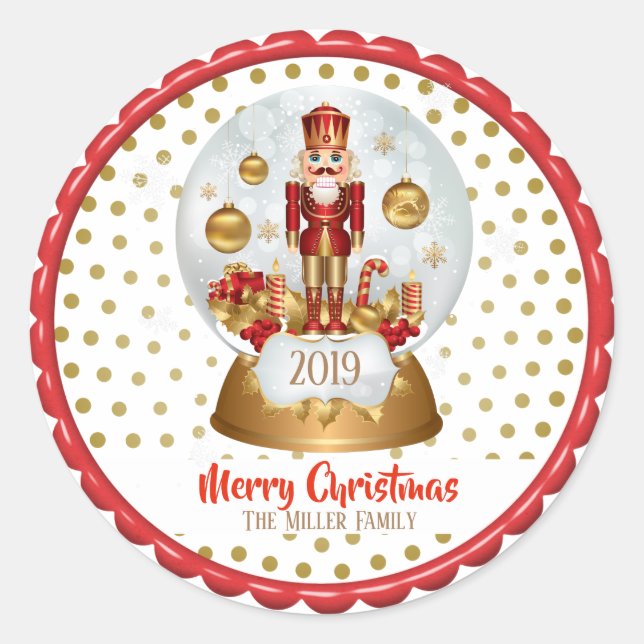 Christmas Nutcracker Snowglobe Classic Round Sticker (Front)