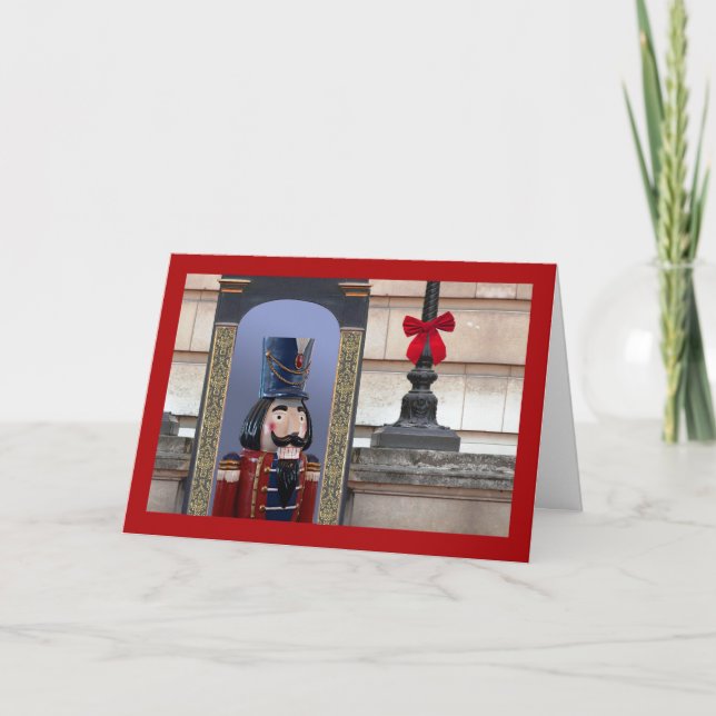 Christmas Nutcracker Soldier at Palace Red Bow Holiday Card (Front)