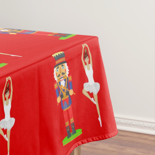 Christmas Nutcracker Soldier & Ballerine on Red Tablecloth (In Situ)