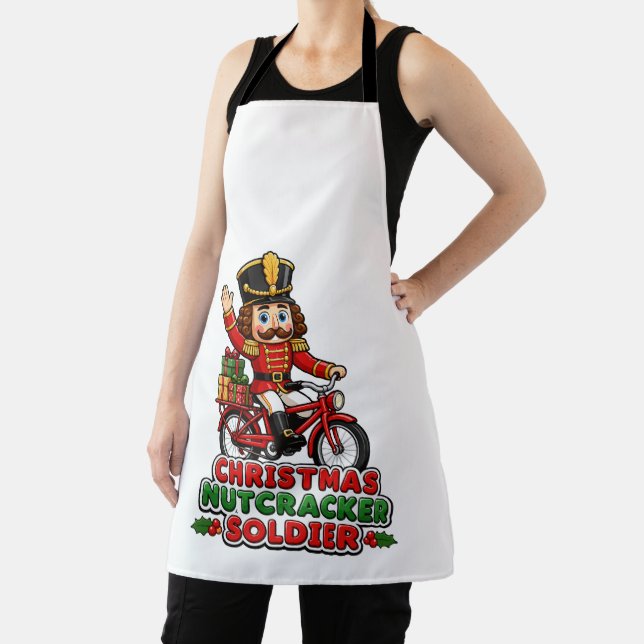 Christmas Nutcracker Soldier Riding Bike Apron (Insitu)