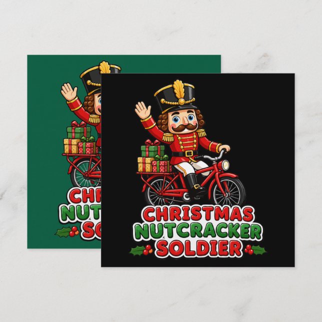 Christmas Nutcracker Soldier Riding Bike Card (Front/Back)