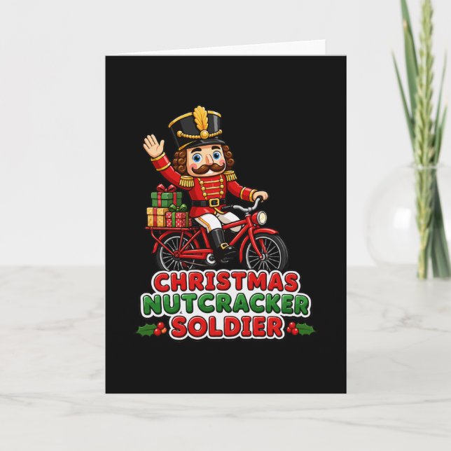 Christmas Nutcracker Soldier Riding Bike Card (Front)