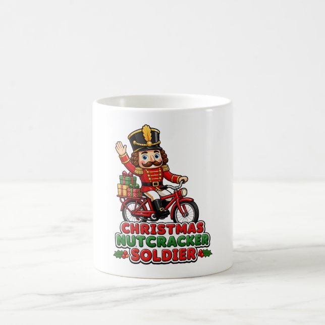 Christmas Nutcracker Soldier Riding Bike Coffee Mug (Center)