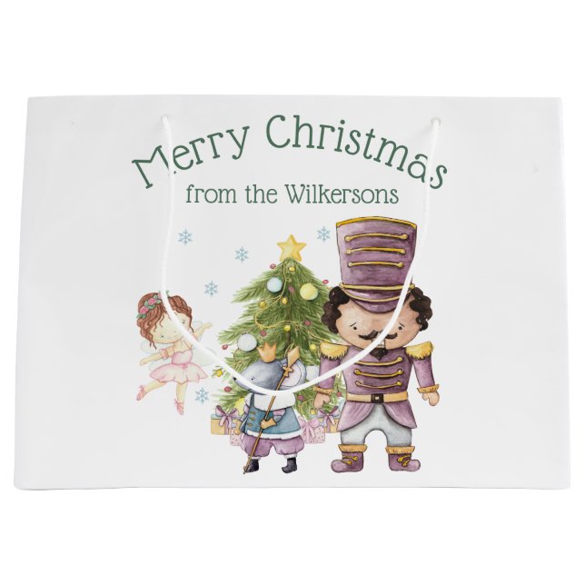 Christmas Nutcracker Sugar Plum Fairy & Mouse King Large Gift Bag (Front)