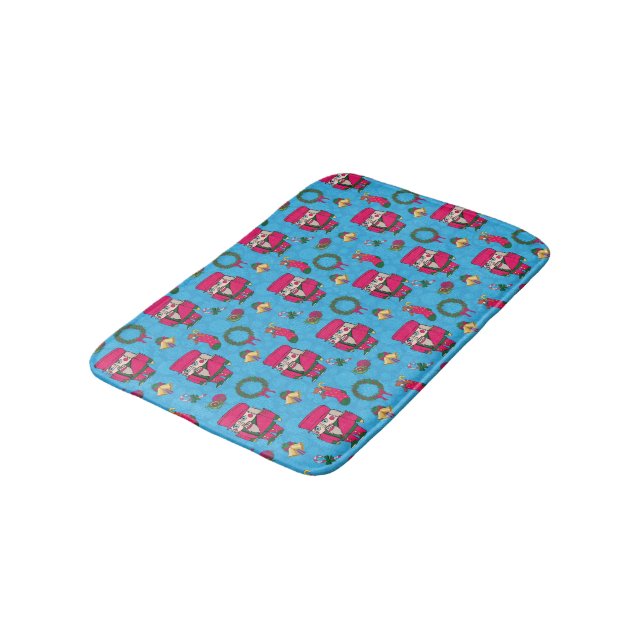 Christmas Nutcracker toy,Blue snowflake pattern Bath Mat (Angled)