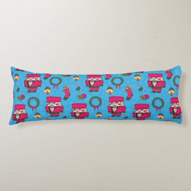 Christmas Nutcracker toy,Blue snowflake pattern Body Cushion (Front)