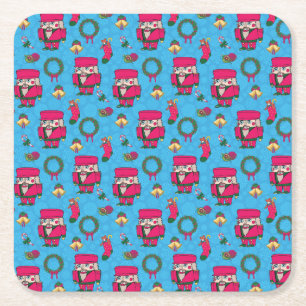 Christmas Nutcracker toy,Blue snowflake pattern Square Paper Coaster