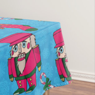 Christmas Nutcracker toy,Blue snowflake pattern Tablecloth