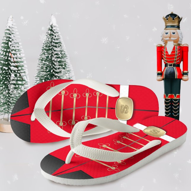 Christmas Nutcracker Toy Soldier Monogram Festive Kid's Jandals (Stand to attention in a pair of fun nutcracker flip flops)
