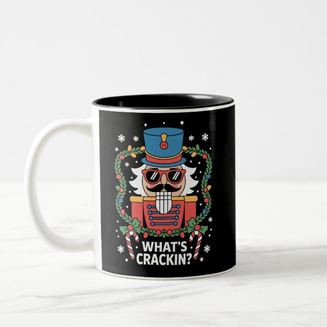 Christmas Nutcracker Whats Crackin Funny Xmas  Two-Tone Coffee Mug (Left)