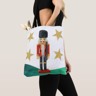 Christmas Nutcracker with Gold Glitter Stars Tote Bag
