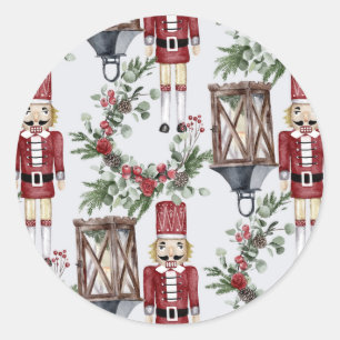 Christmas nutcrackers and lanterns classic round sticker