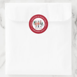 Christmas nutcrackers composition red border choco classic round sticker