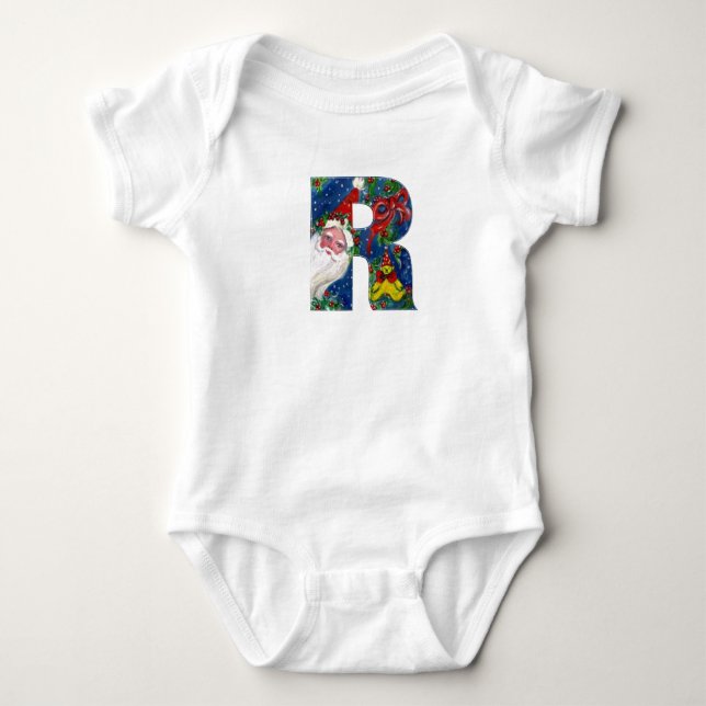 CHRISTMAS O LETTER / SANTA CLAUS WITH RED RIBBON BABY BODYSUIT (Front)