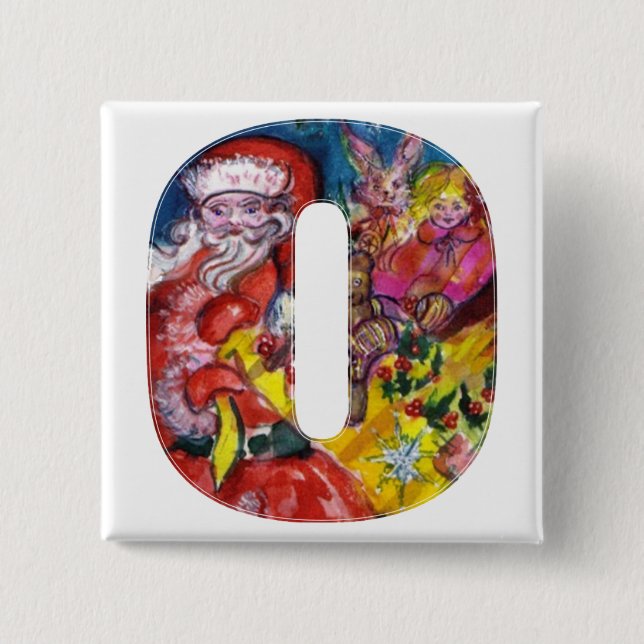 CHRISTMAS O LETTER  / SANTA  WITH GIFTS MONOGRAM 15 CM SQUARE BADGE (Front)