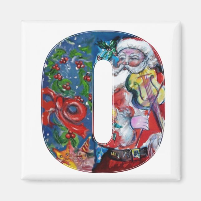 CHRISTMAS O LETTER / SANTA  WITH VIOLIN MONOGRAM MAGNET (Front)