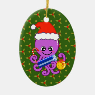 Christmas octopus ceramic tree decoration