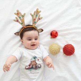 Christmas Octopus, customisable Baby Bodysuit