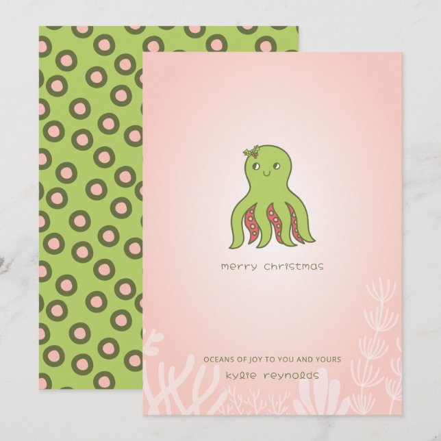 Christmas Octopus Flat Holiday Card (Front/Back)