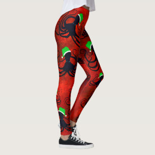Christmas Octopus On Red - Leggings