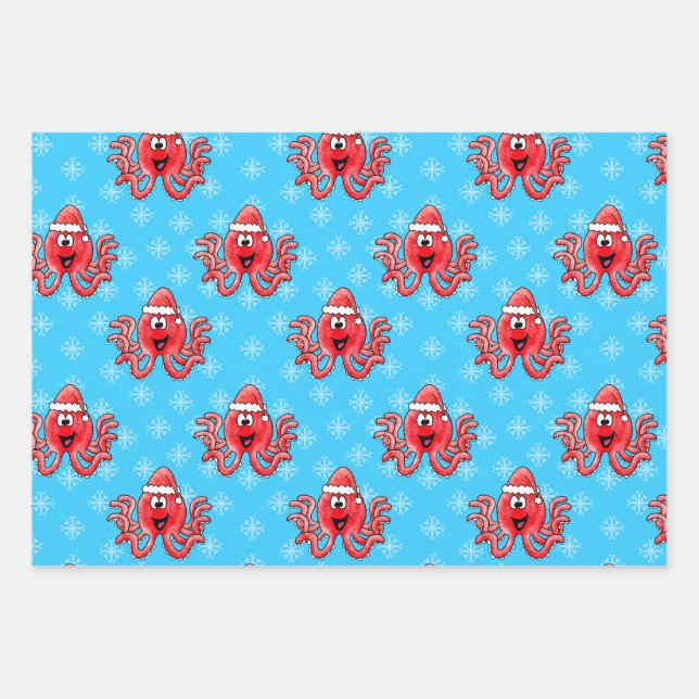 Christmas Octopus Pattern Wildlife Nature Wrapping Paper Sheet (Front)