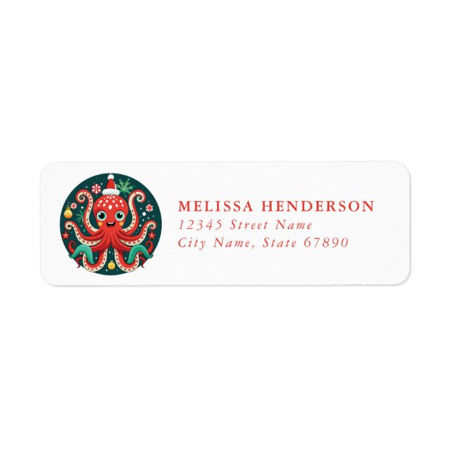 Christmas Octopus Return Address Labels (Front)