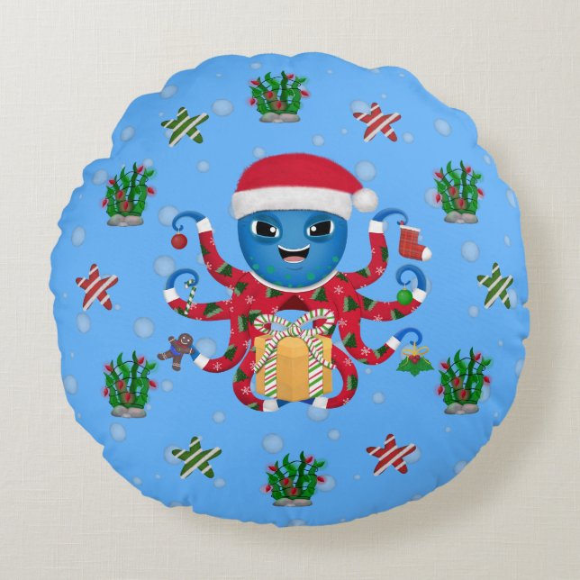 Christmas Octopus Round Cushion (Front)