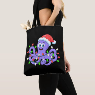 Christmas Octopus Santa Hat Lights Tentacles Xmas Tote Bag