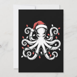 Christmas Octopus Santa Hat Lights Xmas Holiday Invitation