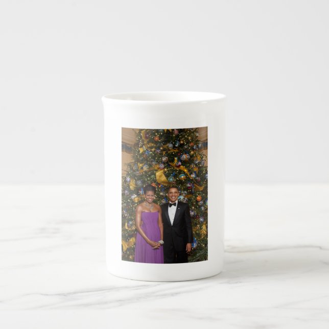 Christmas of President Barack Obama and Michelle Bone China Mug (Front)
