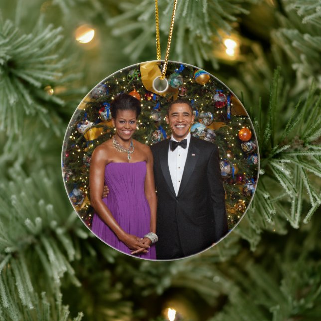 Christmas of President Barack Obama and Michelle Ceramic Tree Decoration (Tree)