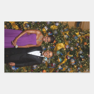 Christmas of President Barack Obama and Michelle Rectangular Sticker