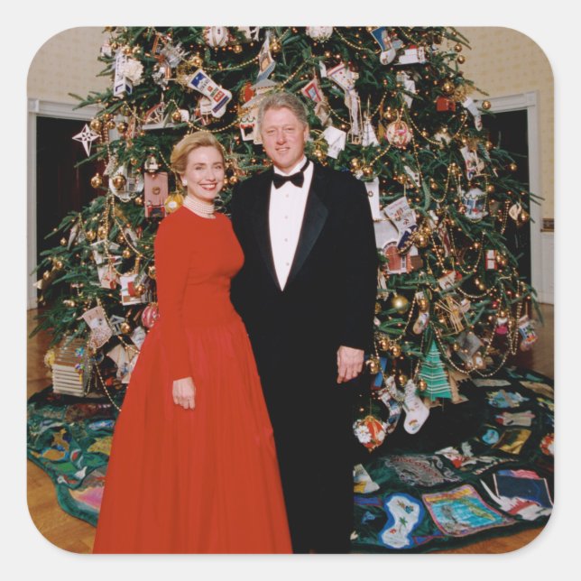 Christmas of US President Bill Clinton & Hillary  Square Sticker (Front)