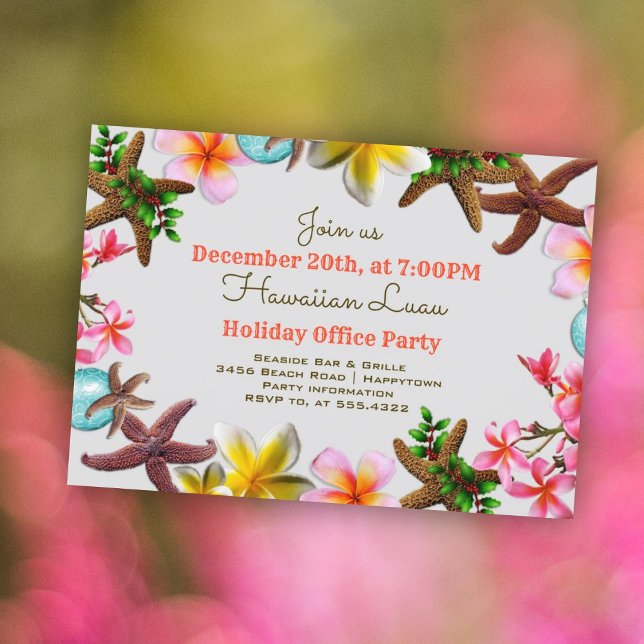Christmas Office Party Luau Starfish Border Invitation (Creator Uploaded)