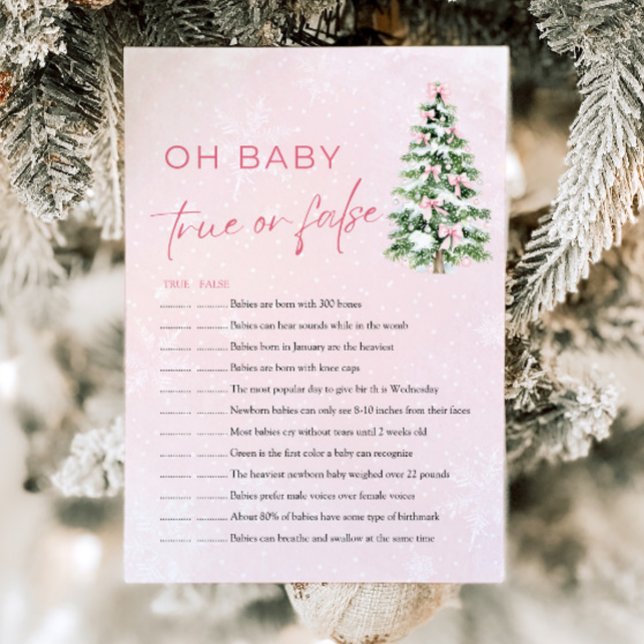 Christmas Oh Baby True or False Baby Shower Game Invitation (Pink Bows Christmas Oh Baby True or False Baby Shower Game)