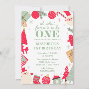 Christmas Oh What Fun First Birthday Invitation