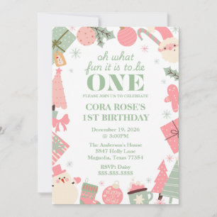 Christmas Oh What Fun First Birthday Invitation