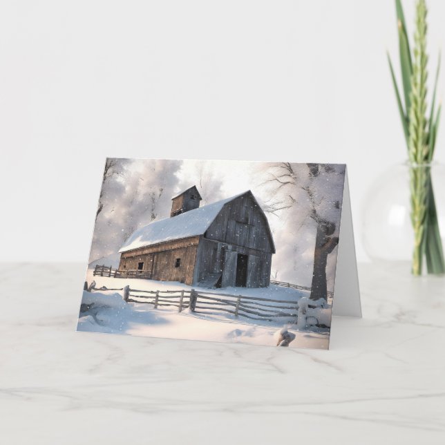 Christmas Old Barn In Snowflakes Card (Front)