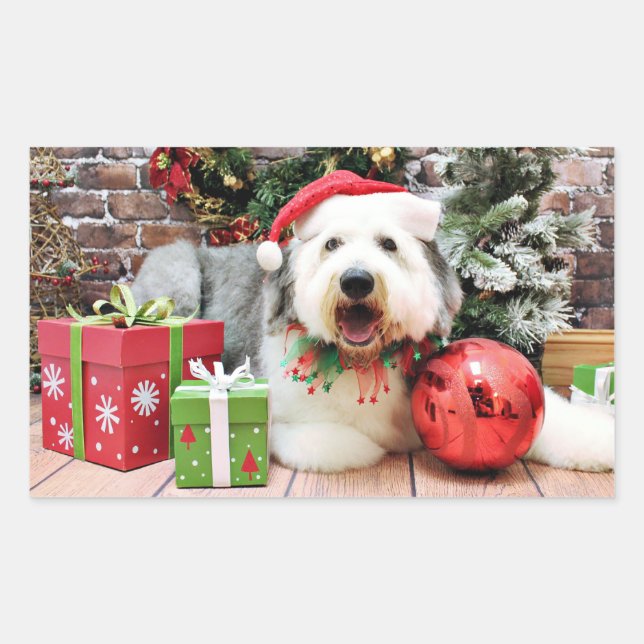 Christmas - Old English Sheepdog - Alphy Rectangular Sticker (Front)