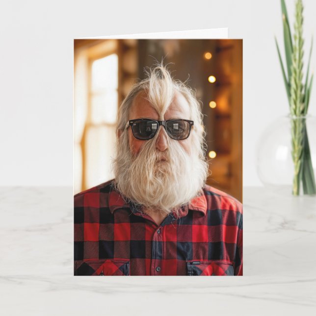 Christmas Old Man With Beard Under Sunglasses Card (Front)