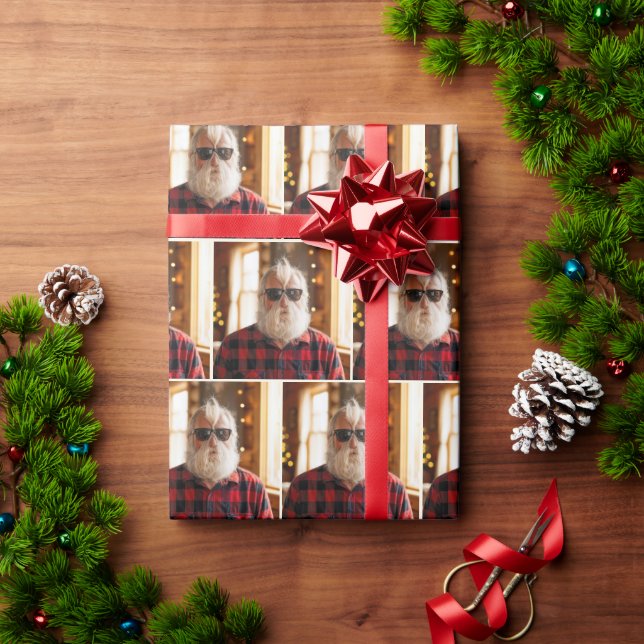 Christmas Old Man With Beard Under Sunglasses Wrapping Paper (Holiday Gift)