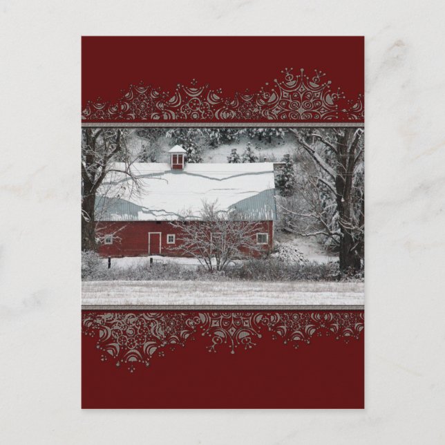 Christmas Old Red Barn in the Snow Postcard (Front)