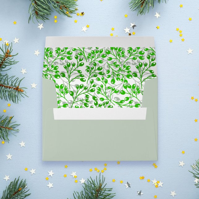 Christmas Olive Green Leafy Pattern Modern Elegant Envelope (Creator Uploaded)