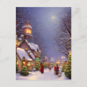 Christmas on a Snowy Night Blank Greeting Postcard