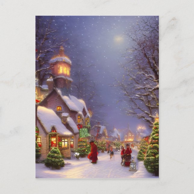 Christmas on a Snowy Night Blank Greeting  Postcard (Front)