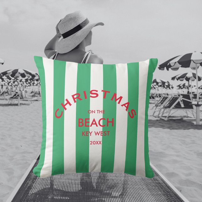 Christmas On The Beach Custom Green Cabana Stripe  Cushion (Creator Uploaded)