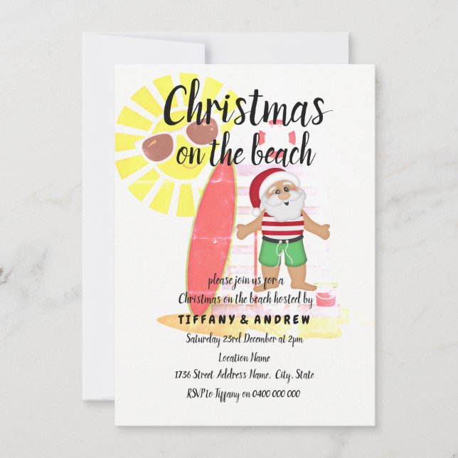 Christmas on the Beach Summer Santa Party Invite (Front)